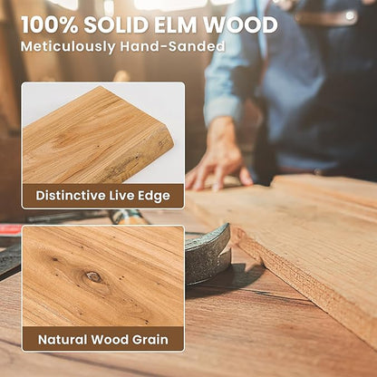 Acovy Extra Deep 32" Long Live Edge Rustic Floating Shelves for Wall, Solid Wood Wall Shelves with Invisible Bracket Mount for Living Room Bathroom Bedroom Kitchen, Set of 2, Natural