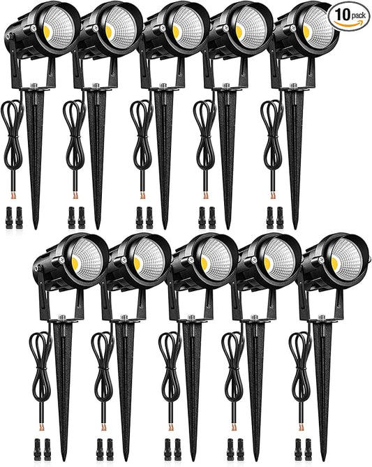 6W 700LM Low Voltage Landscape Lighting, 12V AC/DC 3000K Warm White LED Low Voltage Landscape Lights, IP65 Waterproof Outdoor Spotlights with Connectors for Garden Tree Yard 10Pack W01SLP1006