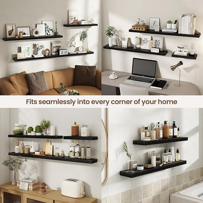 Acovy 48 Inch Floating Shelves for Wall 2 Pack, 48" Wall Shelves for Books, Storage, Decor, Wall Mounted Floating Shelf with Invisible Brackets for Kitchen, Living Room, Black