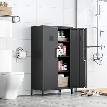 Ckzbx Tall Narrow Storage Cabinet 51.18" H Bathroom Cabinet Metal Pantry Cabinets, 3 Adjustable Shelves for Kitchen, Home Office, Living Room, Dinning Room (Black)