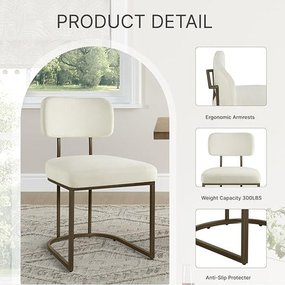 KISLOT Dining Chairs Set of 4, Upholstered Modern Kitchen Chairs with Ergonomic Backrest, Fabric Cushion & Wire Drawing Curve Metal Legs for Living Room, Restaurant, Café, Ivory, 2Boxs