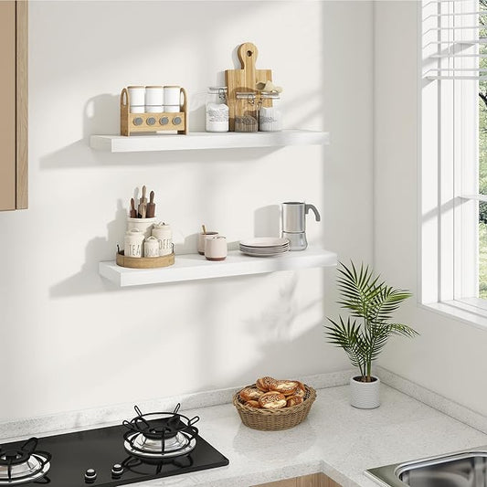 Dreamland 8" Deep Long Floating Shelves, 32 Inches Floating Shelves for Wall Set of 2, Large Display & Storage Shelf, Wall Shelf for Bathroom Bedroom Living Room Kitchen Office, White