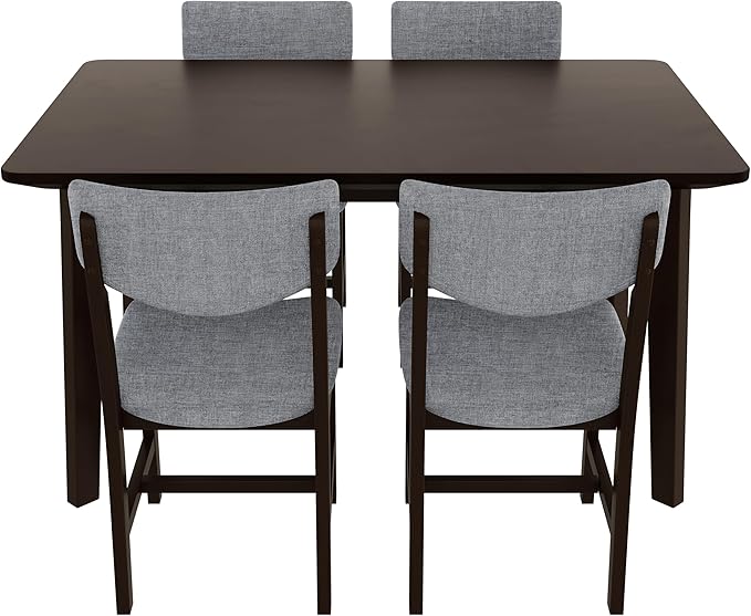 VilroCaz Rustic 5-Piece Dining Set, Solid Wood Rectangle Table with 4 Upholstered Chairs, Farmhouse-Style Dining Furniture for Kitchen & Dining Room, Minimalist Dining Set for 4 (Espresso-1.21)