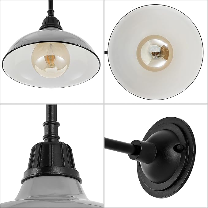 JONATHAN Y 12.25" Gray/Black Farmhouse Industrial Outdoor Sconce, LED Gooseneck Wall Light for Porch, Metal Bowl Shade, Dimmable Vintage Exterior Fixture, LED Bulb Included (JYL7613D)
