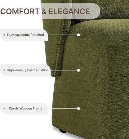 KISLOT Upholstered Dining Chairs with Wheels, Easy Assembly Stain Resistant Fabric Modern Barrel Armchair with Lumbar Cushion, Dining Room Chairs for Kitchen Living Room Bedroom, Green, Set of 2