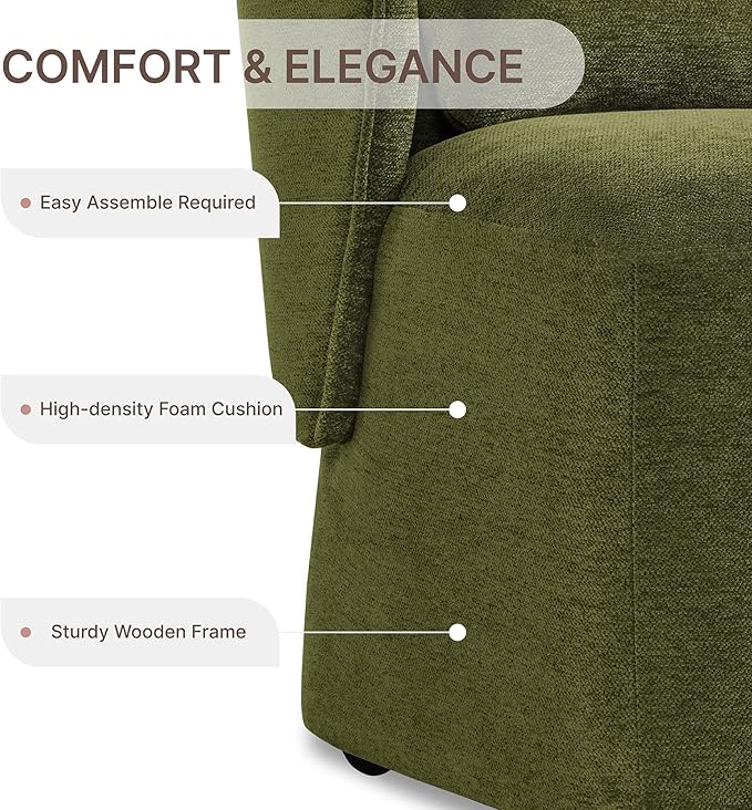 KISLOT Upholstered Dining Chairs with Wheels, Easy Assembly Stain Resistant Fabric Modern Barrel Armchair with Lumbar Cushion, Dining Room Chairs for Kitchen Living Room Bedroom, Green, Set of 4