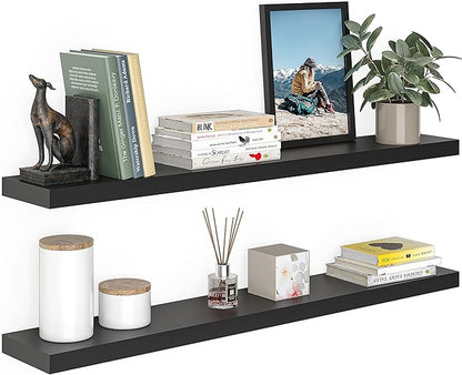 Ballucci Floating Shelves for Wall, 48" Wood Wall Shelf Set of 2, with Invisible Brackets for Bathroom, Living Room, Bedroom, Kitchen, Nursery, 8" Deep, Black