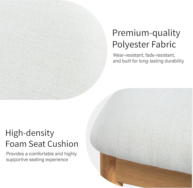 Casaphoria Upholstered Dining Chairs Set of 2, Mid-Century Modern Kitchen Chairs with Solid Wood Legs & Thick Cushion, Ergonomic Fabric Accent Chairs for Dining Room, Vanity & Office, White