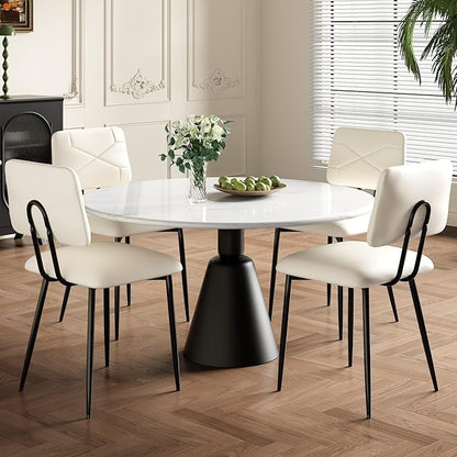 VECELO Dining Chairs Set of 2, Modern Upholstered Kitchen Chairs with Faux Leather Cushion Seat & Metal Legs for Kitchen, Living Room, Tufted Backrest Design, Beige