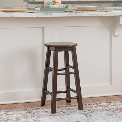 Linon Zeke Walnut Solid Wood Backless Round Counter Stool with 24 Inch Seat Height