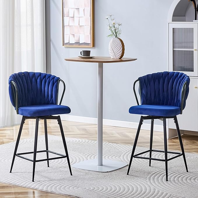 Velvet Upholstered Bar Stools Set of 2,Counter Height Bar Stools Set of 2, Modern Barstools for Kitchen Island, Cafe, Pub