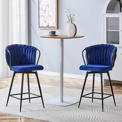 Velvet Upholstered Bar Stools Set of 2,Counter Height Bar Stools Set of 2, Modern Barstools for Kitchen Island, Cafe, Pub