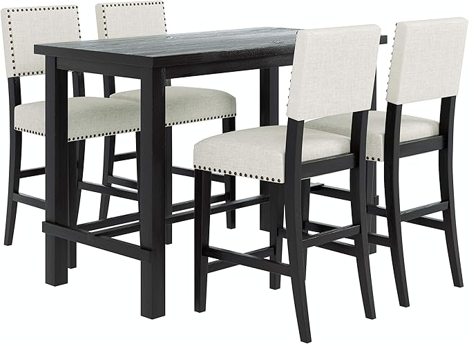 Merax 5 Piece Dining Table Set for 4,Counter Height Kitchen Table Set with One Rectangle Table and 4 Cushioned Chairs for 4 Persons Dining Room Table Set for Small Place