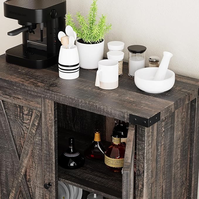 GarveeHome Small Storage Cabinet, Farmhouse Sideboard Buffet Cabinet with 2 Doors and Adjustable Shelves, Accent Entryway Console Cabinets for Living Room, Dining Room (Dark Oak, 1 Pieces)