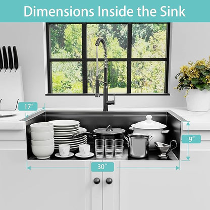 Black Drop In Kitchen Sink 33" x 22", 16 Gauge 304S Stainless Steel Workstation Sinks with Accessories, 33" x 22" x 10" Large and Deep Top Mount Single Bowl Kitchen Sink