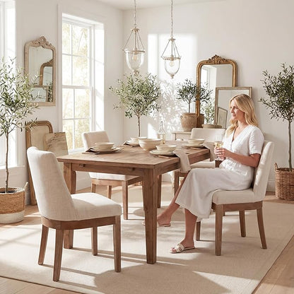 HNY Modern Dining Chairs Set of 2 with Comfortable Back Support, Farmhouse Soft Linen Upholstered Kitchen Dining Room Chairs with Solid Wood Legs, Armless Accent Side Chairs for Living Room, Beige