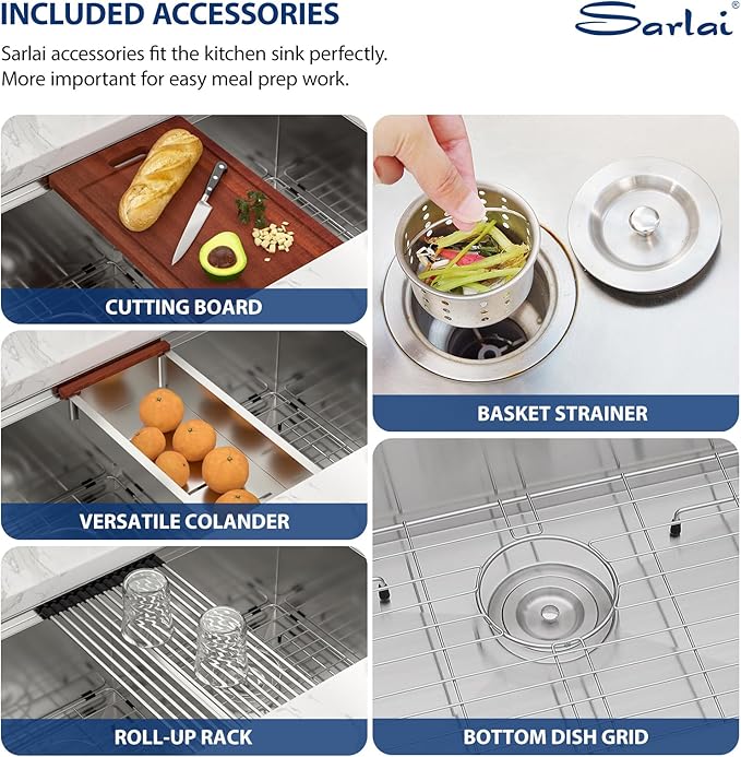 Sarlai 36 Inch Undermount Kitchen Sink Double Bowl Kitchen Sink Low-Divide Large Undermount Workstation16 Gauge Stainless Steel 50/50 Double Basin Under Counter Sinks
