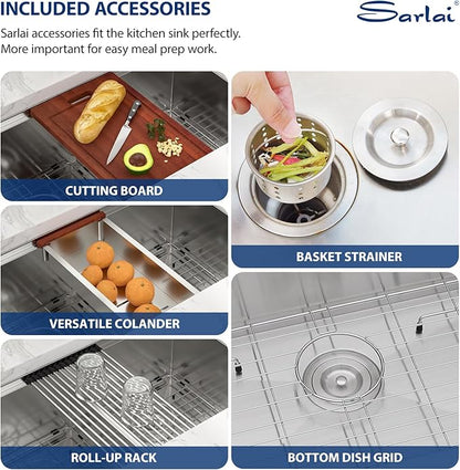 Sarlai 36 Inch Undermount Kitchen Sink Double Bowl Kitchen Sink Low-Divide Large Undermount Workstation16 Gauge Stainless Steel 50/50 Double Basin Under Counter Sinks