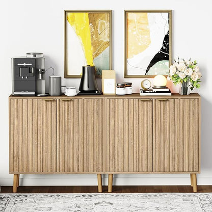 Vrullu Fluted Storage Cabinet, Free Standing Buffet, Wood Sideboard, Multifunctional Accent Storage for Living Room, Hallway, Entryway, Dining Room (2, Oak)