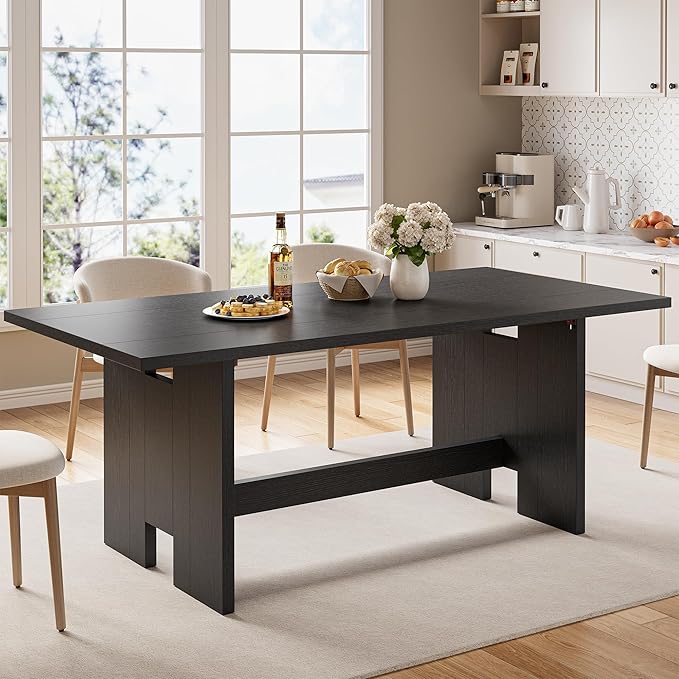 Jocoevol 63" Folding Dining Table for 4-6, Modern Dining Room Table with Large Foldable Tabletop, Wood Folding Table with Foldable Legs, Dinner Tables for Kitchen Dining Room (Black)