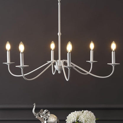 JONATHAN Y 34.75" White 6-Light Bohemian Farmhouse Iron Chandelier, Rustic Candle-Style LED Hanging Light for Dining Room Kitchen Island Entryway Foyer (JYL7559D)