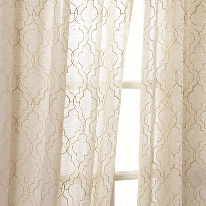 HPD Half Price Drapes Embroidered Linen Sheer Curtains for Living Room 50 X 96 (1 Panel), Rod Pocket Window Curtains for Bedroom, Saida Natural