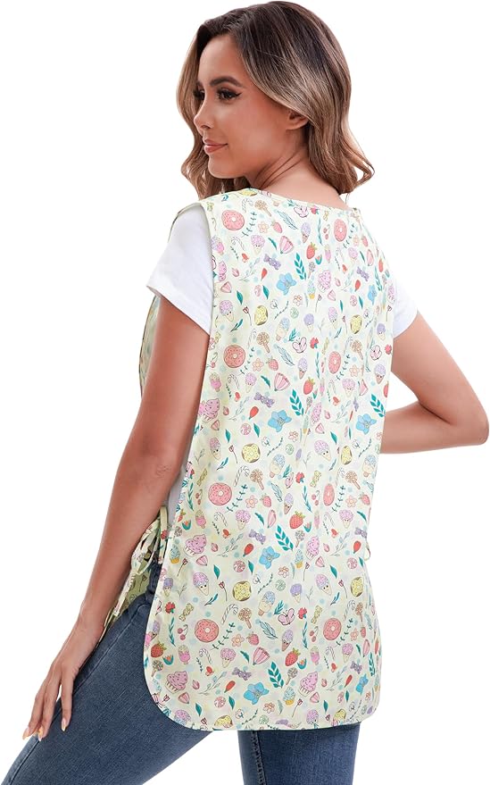 Nanxson Women Cobbler Apron Smock Cotton Printed Apron with 2 Patch Pockets and Side Ties for Work Chef Kitchen Housework