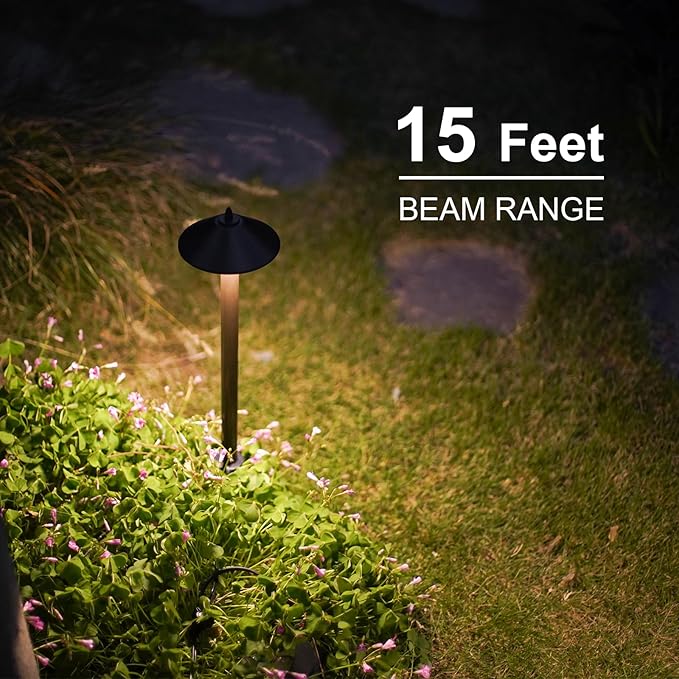 GOODSMANN Landscape Lighting Outdoor Low Voltage Landscape Lighting Kits 8PK Pathway Lights Wired 10W 25 Lumen 2700K Warm White Metal 12V Bronze Electric Sidewalk Walkway Lights with Cable Connectors