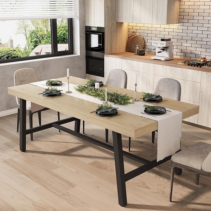 GarveeHome 70.87 Inch Rectangular Dinner Table for 6-8, Industrial Dining Table for Kitchen & Dining Room, Heavy Duty Metal Frame, Natural
