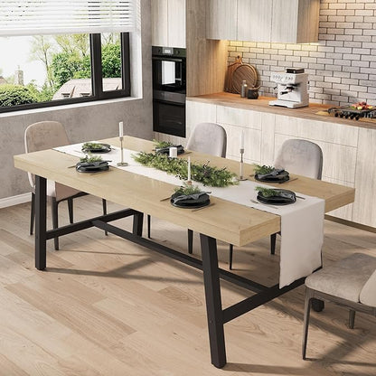 GarveeHome 70.87 Inch Rectangular Dinner Table for 6-8, Industrial Dining Table for Kitchen & Dining Room, Heavy Duty Metal Frame, Natural