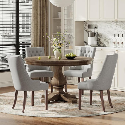 COLAMY Wingback Upholstered Dining Chairs Set of 6, Fabric Side Dining Room Chairs with Tufted Button, Living Room Chairs for Home Kitchen- Light Grey