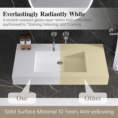 35"X19" Wall Mount Sink Matte Bathroom Vanity Vessel Sinks Artificial Stone Rectanglee Indoor Outdoors Modern Floating or Countertop Freestanding Wall Hang Sink Bowl (without Holes 35'')