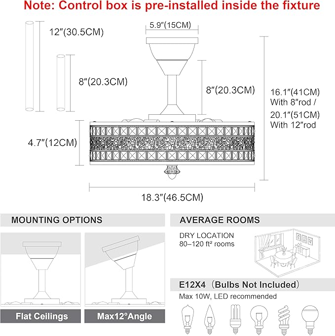 Fandelier Ceiling Fan with Light, Crystal French Glam Chandelier Fan, Decorative Bladeless Enclosed Caged Pendant Light Fixture for Girls Room, Bedroom, Dining Room, Kitchen Island