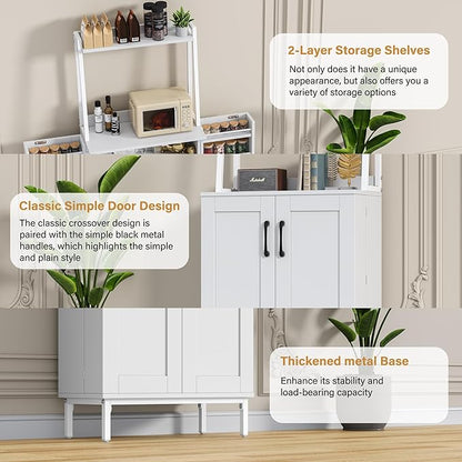 51” Pantry Cabinets with Adjustable Shelves, Small Kitchen Pantry Storage Cabinet with Microwave Shelves, Freestanding Buffet Cupboards Sideboard for Kitchen, Dining Room, Living Room Use (White)
