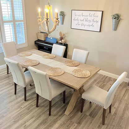 COLAMY Upholstered Parsons Dining Chairs Set of 4, Fabric Dining Room Kitchen Side Chair with Nailhead Trim and Wood Legs - Beige,No Table