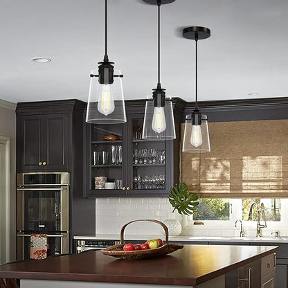 Modern Farmhouse Minimalist Pendant Light, 5.91" Glass Shade Hanging Fixture with 55" Adjustable Cord, E26 Socket for Kitchen Island, Bedroom, Hallway, Bar, Black 1pcs