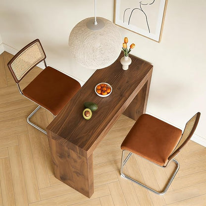 Counter Height Dining Set with Rattan Back Stools,Bar Table with 2 Drawers,Upholstered Kitchen Island Chairs,Chrome Cantilever Frame,Modern Furniture for Dining Room (Walnut Table,2 Coffee Chairs)