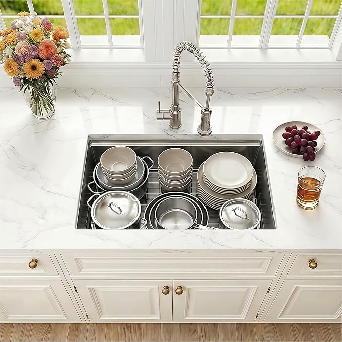 27 Inch Undermount Kitchen Sink,16 Gauge Stainless Steel Kitchen Sink Single Bowl, 27"x19"x9" Undermount Sink Ledge Workstation Sinks With All Accessories, Multi-Functional Sinks