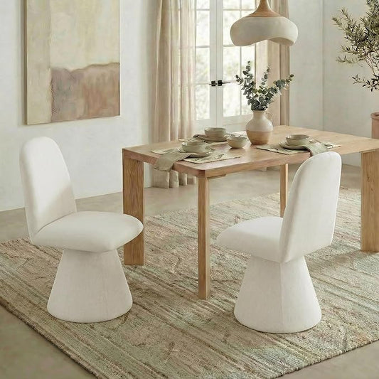 KISLOT Swivel Dining Chairs Set of 2, Modern Upholstered Dining Chair Mid Century Kitchen Chairs with Wave Shaped High Back, 360 Degree Rotating Vanity Chair for Dining Room, Bedroom, Farmhouse, Beige