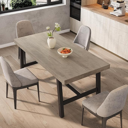 GarveeHome 63 Inch Apartment Kitchen Table for 4-6 People, Industrial Rectangular Table for Dining Room, Heavy Duty Metal Frame, Rustic Grey, Multipurpose Work Table