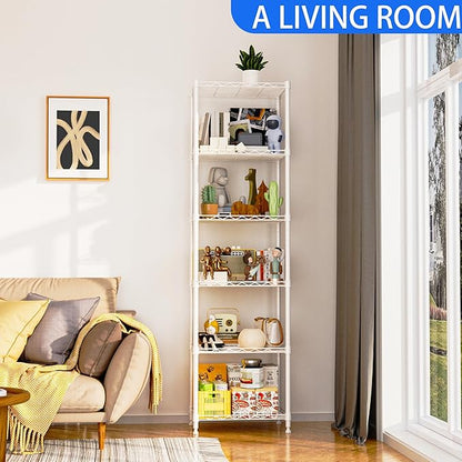 REGILLER 6 Wire Shelving Steel Storage Rack Adjustable Unit Shelves for Laundry Bathroom Kitchen Pantry Closet(White,11.7" D x 16.8" W x 63" H)