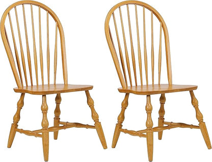 Sunset Trading Oak Selections Windsor Spindleback Dining Chair | Fully Assembled Kitchen Chair | Modern Farmhouse Minimalist Country Cottage | Light Oak | Set of 2