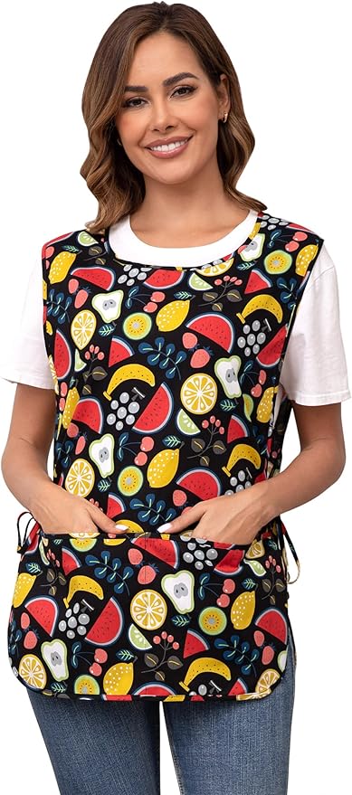 Nanxson Women Cobbler Apron with 2 Patch Pockets Cotton printed Smock with Side Ties for Work Chef kitchen CF3187