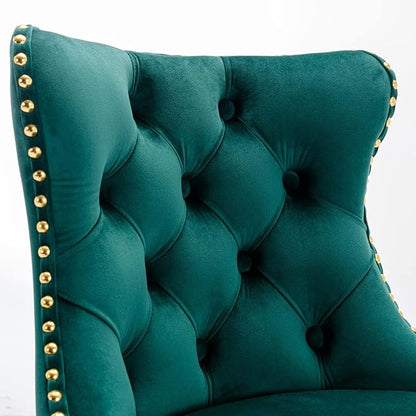 Rhomtree Velvet Swivel Bar Stools Upholstered Bar Stool with Button Tufted Back and Pull Ring Height Adjustable Barstools 25-33 Inch for Home Pub and Kitchen Island (Green with Gold Base, Set of 8)