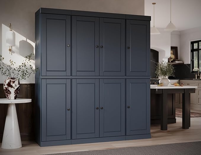 Palace Imports Solid Wood Kitchen Pantry Cabinet - 71.5" Tall, 65" Wide - Wooden Storage Cabinet w/ 2-Drawers & Adjustable Shelves - Antique Blue, Renewable Eco-Friendly 100% Wood, Made in Brazil