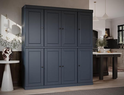 Palace Imports Solid Wood Kitchen Pantry Cabinet - 71.5" Tall, 65" Wide - Wooden Storage Cabinet w/ 2-Drawers & Adjustable Shelves - Antique Blue, Renewable Eco-Friendly 100% Wood, Made in Brazil