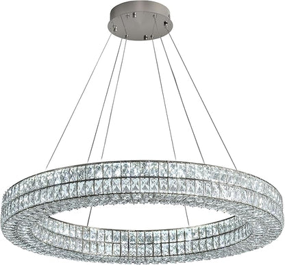 Led Ring Crystal Chandelier for Living Room, Modern Dimmable Chandeliers Lighting and Hanging Adjustable, LED Round Ceiling Chandelier for Dining Room (40inch,Black)