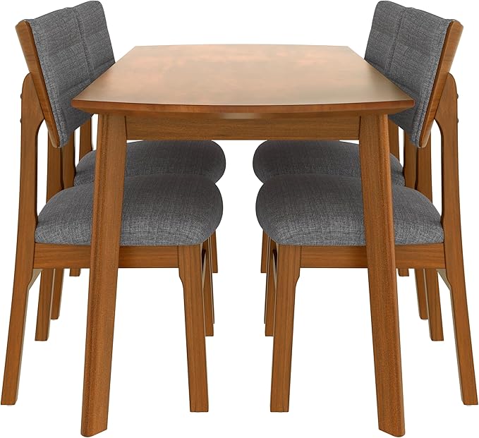 VilroCaz Mid-Century Modern Dining Table Set for 4, Solid Wood Dining Table and 4 Upholstered Chairs, 5 Piece Farmhouse Dining Set for Home, Kitchen, Space Saving (Brown+Gray-1s)