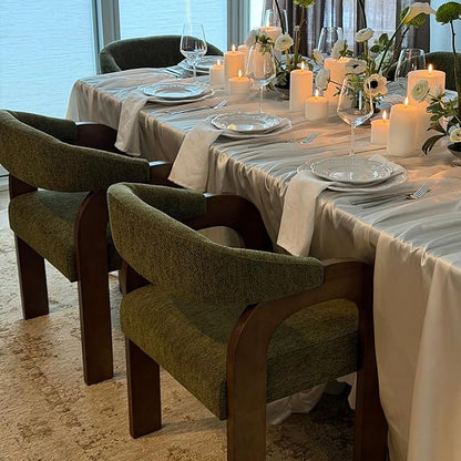 Farmhouse Dining Chairs Set of 6 - Upholstered Armchairs with Chenille Cushions & Curved Wooden Arms, Barrel Wood Kitchen Chairs for Dining Room/Cafe/Kitchen Island (Sage Green)
