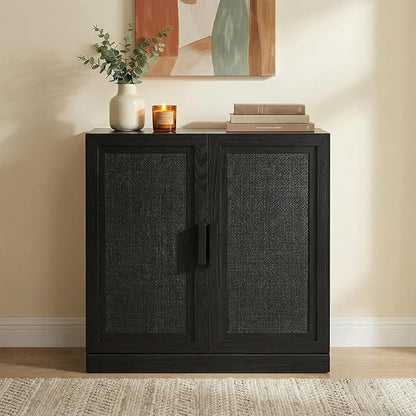 Casaphoria Adam Sideboard Buffet Cabinet with Storage, Sideboard Cabinet with Rattan Doors & Adjustable Shelves, 31" W x 31" H Coffee Bar for Entryway Kitchen Living Room, Black